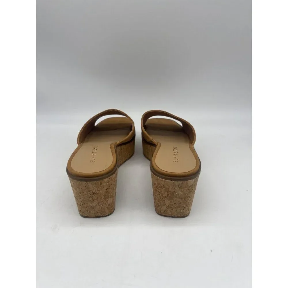 Sun + Stone Charlotte Women Tan Open-Toe Slip-On Wedge Shoe Size 8.5